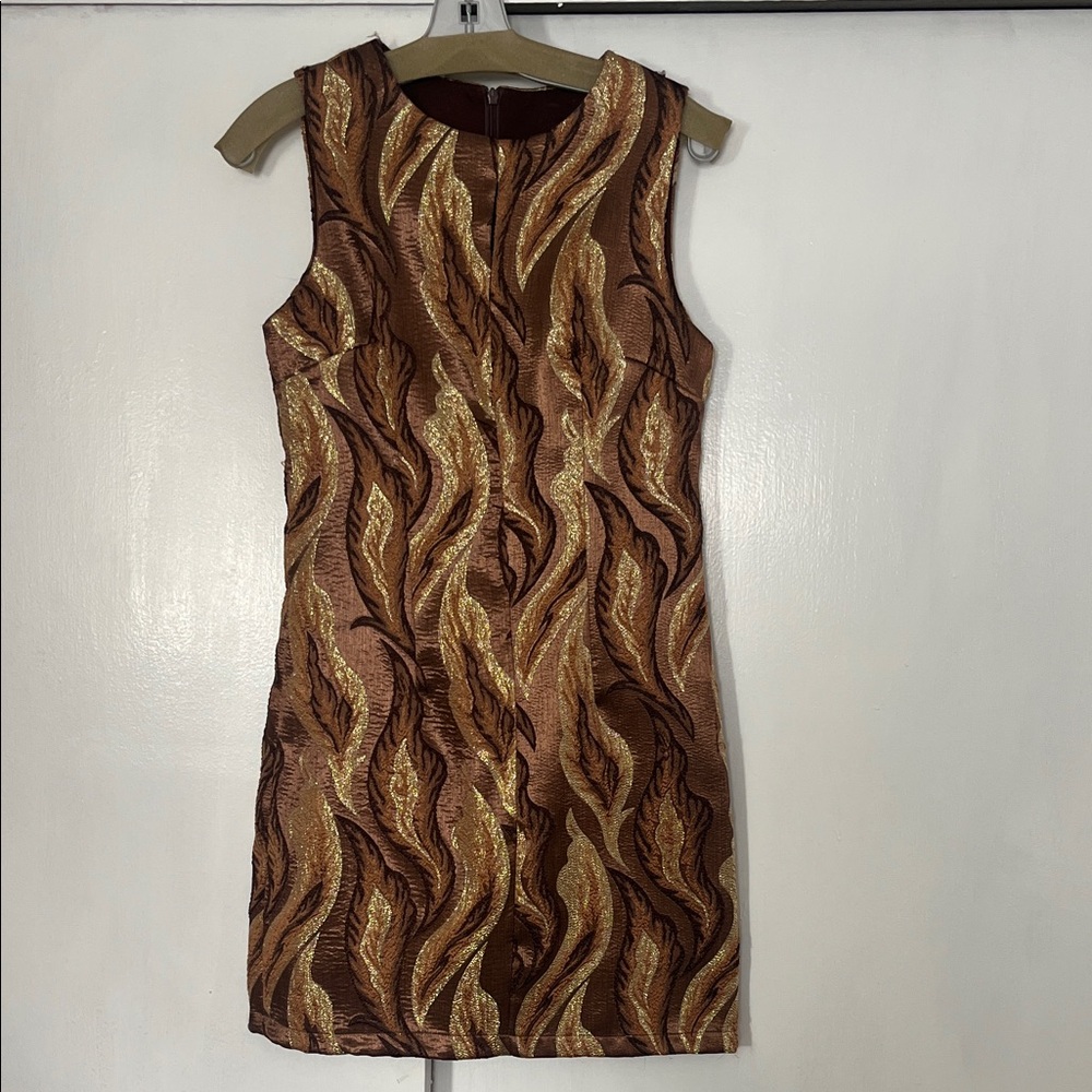 Elegant Brown and Gold Sleeveless Dress